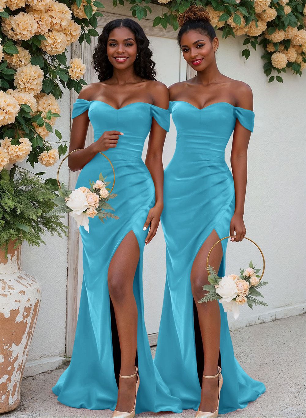 Trumpet/Mermaid Off-The-Shoulder Silk Like Satin Bridesmaid Dresses With Split Front, product image 20
