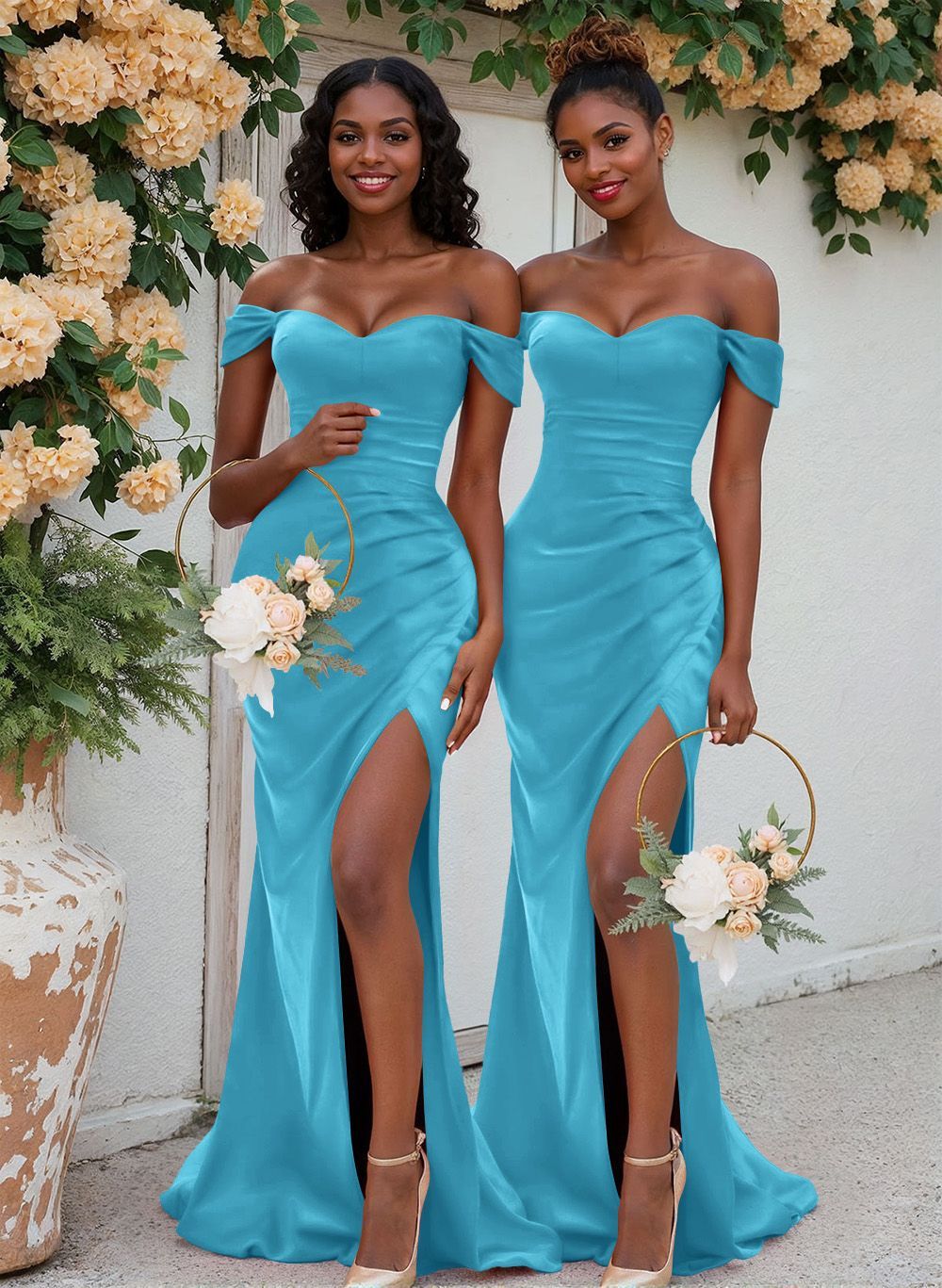 Trumpet/Mermaid Off-The-Shoulder Silk Like Satin Bridesmaid Dresses With Split Front, product image 20