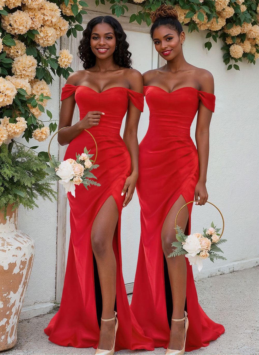 Trumpet/Mermaid Off-The-Shoulder Silk Like Satin Bridesmaid Dresses With Split Front, product image 1