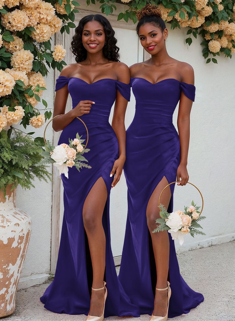 Trumpet/Mermaid Off-The-Shoulder Silk Like Satin Bridesmaid Dresses With Split Front, product image 83