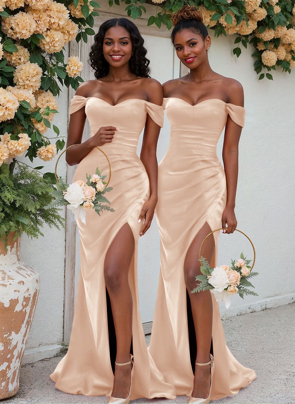 Trumpet/Mermaid Off-The-Shoulder Silk Like Satin Bridesmaid Dresses With Split Front, product image 143