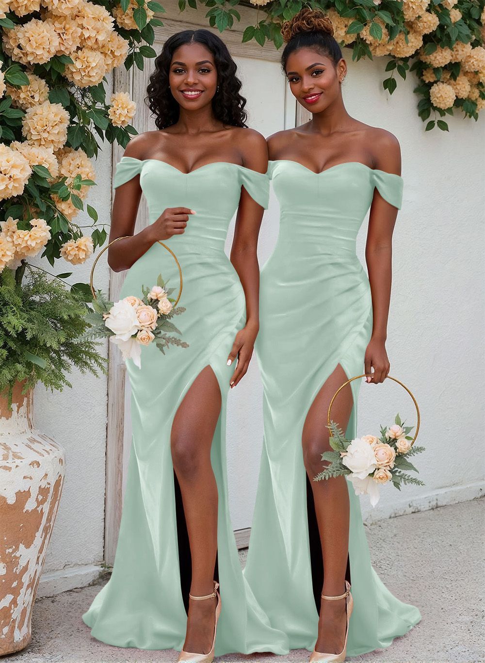 Trumpet/Mermaid Off-The-Shoulder Silk Like Satin Bridesmaid Dresses With Split Front, product image 98
