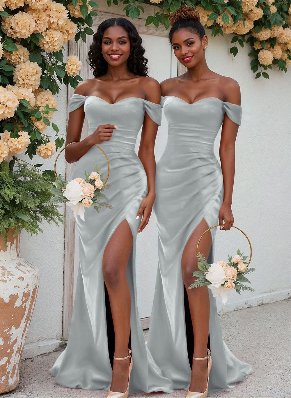 Trumpet/Mermaid Off-The-Shoulder Silk Like Satin Bridesmaid Dresses With Split Front, product image 125