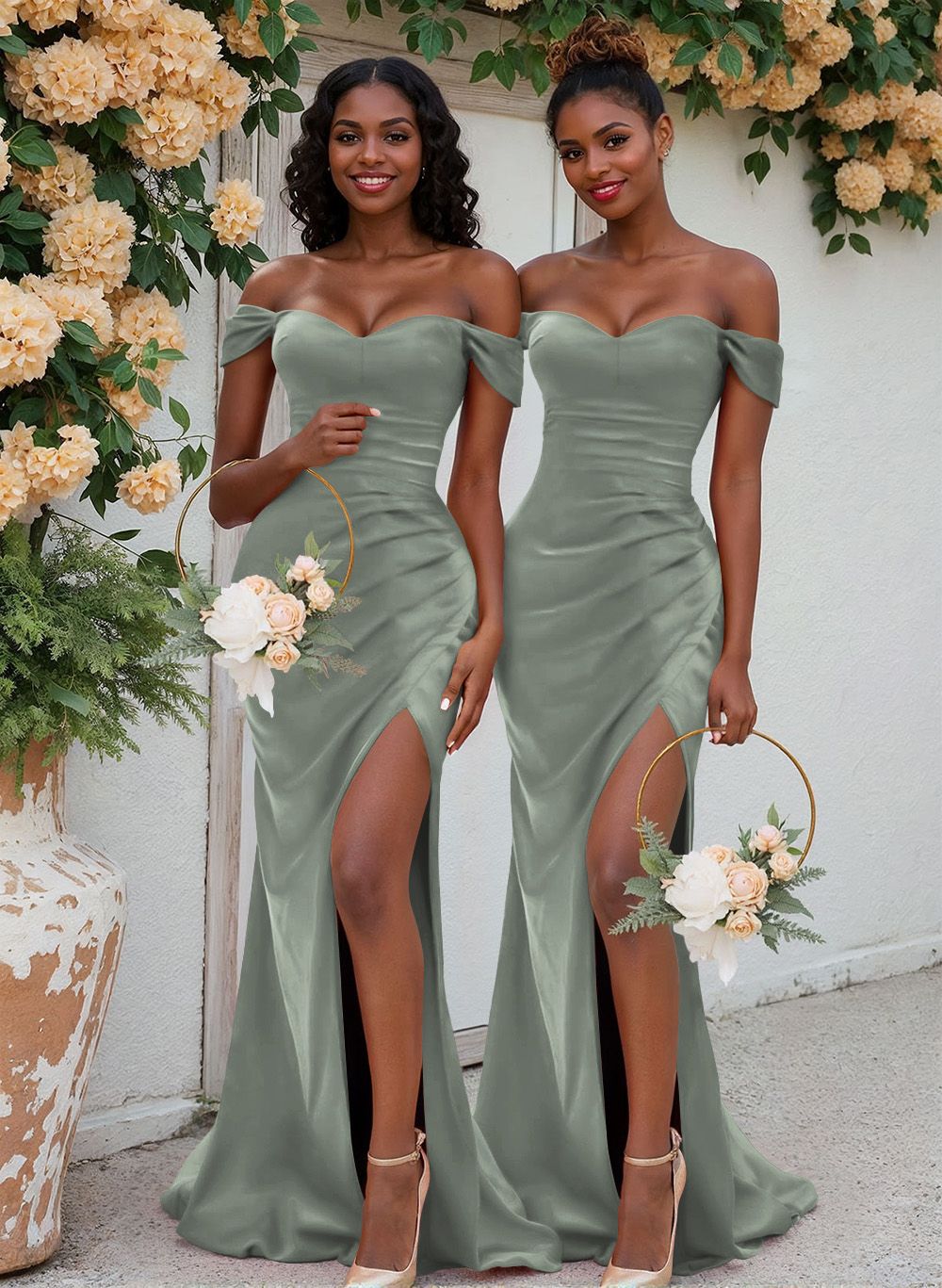 Trumpet/Mermaid Off-The-Shoulder Silk Like Satin Bridesmaid Dresses With Split Front, product image 128