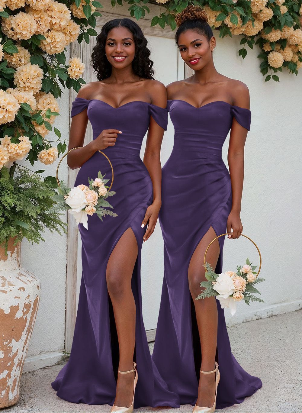 Trumpet/Mermaid Off-The-Shoulder Silk Like Satin Bridesmaid Dresses With Split Front, product image 68