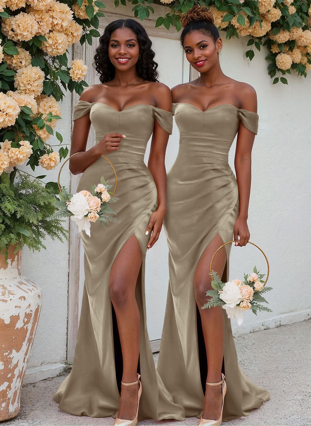 Trumpet/Mermaid Off-The-Shoulder Silk Like Satin Bridesmaid Dresses With Split Front, product image 104