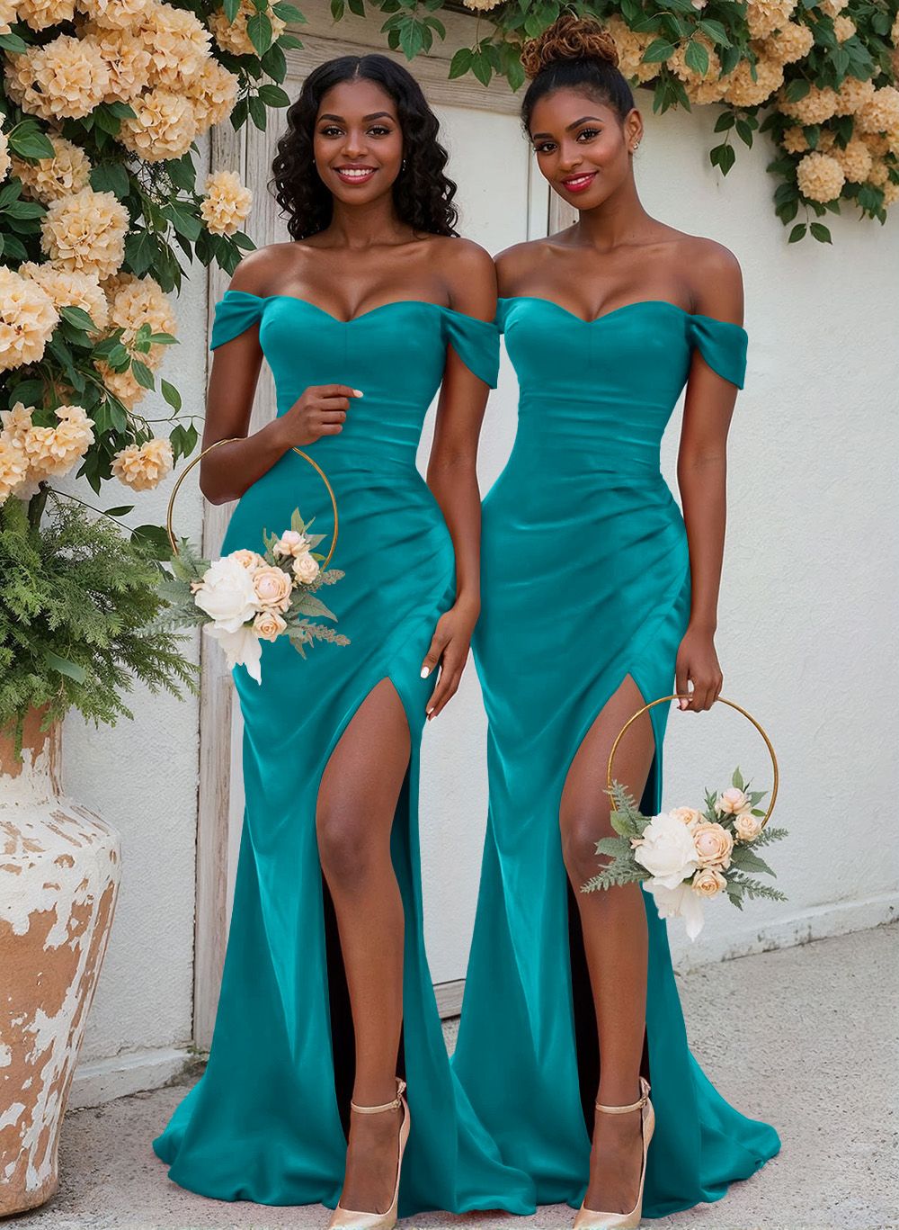 Trumpet/Mermaid Off-The-Shoulder Silk Like Satin Bridesmaid Dresses With Split Front, product image 149