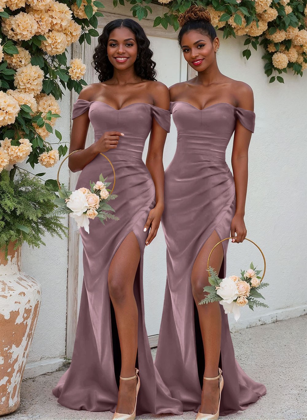Trumpet/Mermaid Off-The-Shoulder Silk Like Satin Bridesmaid Dresses With Split Front, product image 56