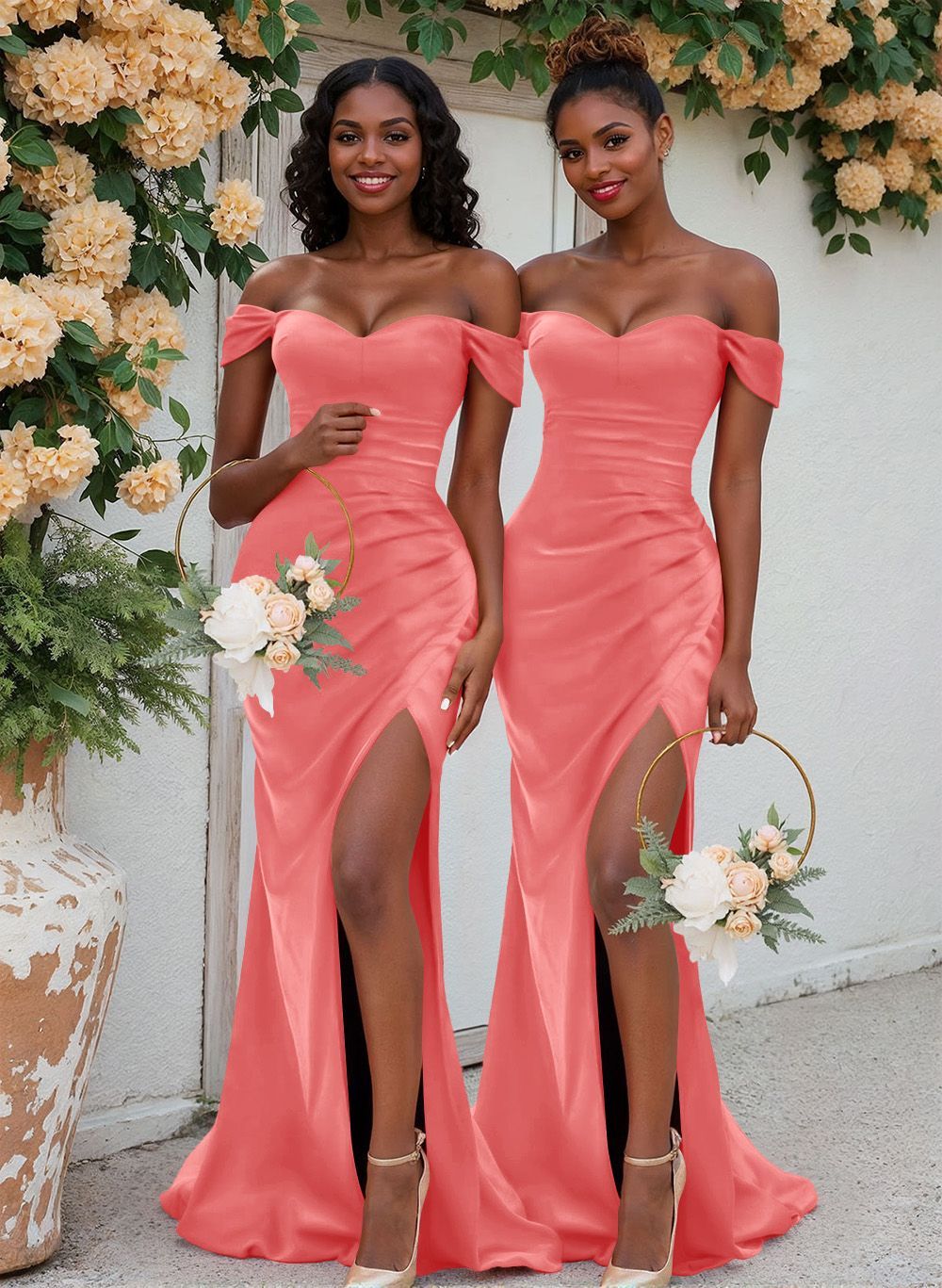 Trumpet/Mermaid Off-The-Shoulder Silk Like Satin Bridesmaid Dresses With Split Front, product image 32