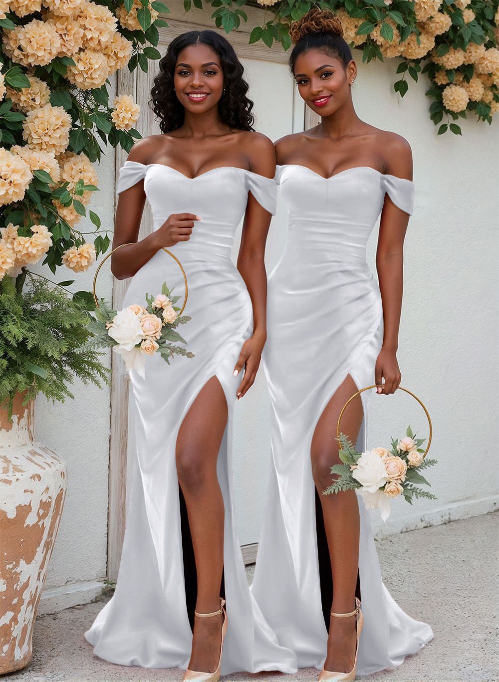 Trumpet/Mermaid Off-The-Shoulder Silk Like Satin Bridesmaid Dresses With Split Front, product image 122