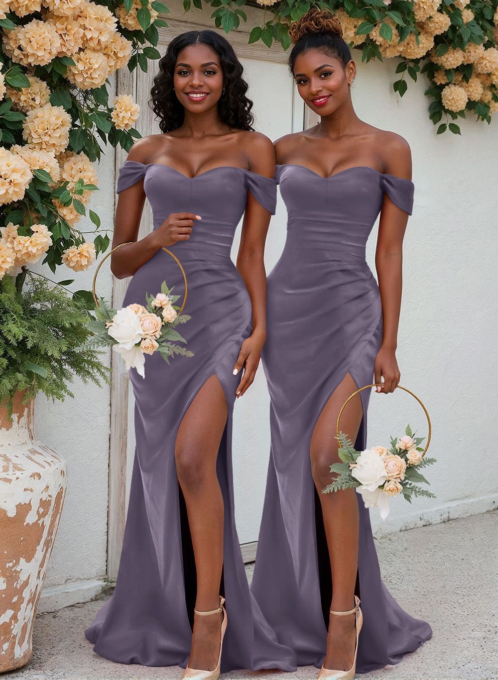 Trumpet/Mermaid Off-The-Shoulder Silk Like Satin Bridesmaid Dresses With Split Front, product image 53