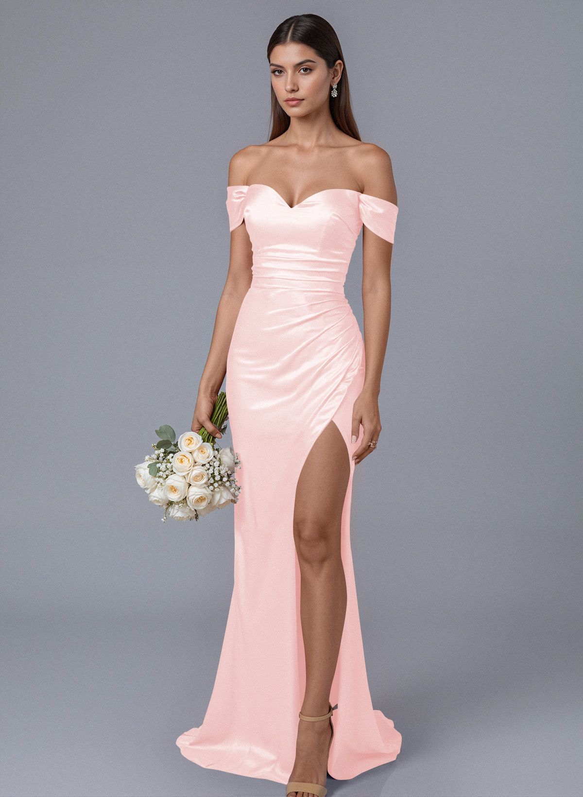 Trumpet/Mermaid Off-The-Shoulder Silk Like Satin Bridesmaid Dresses With Split Front, product image 46