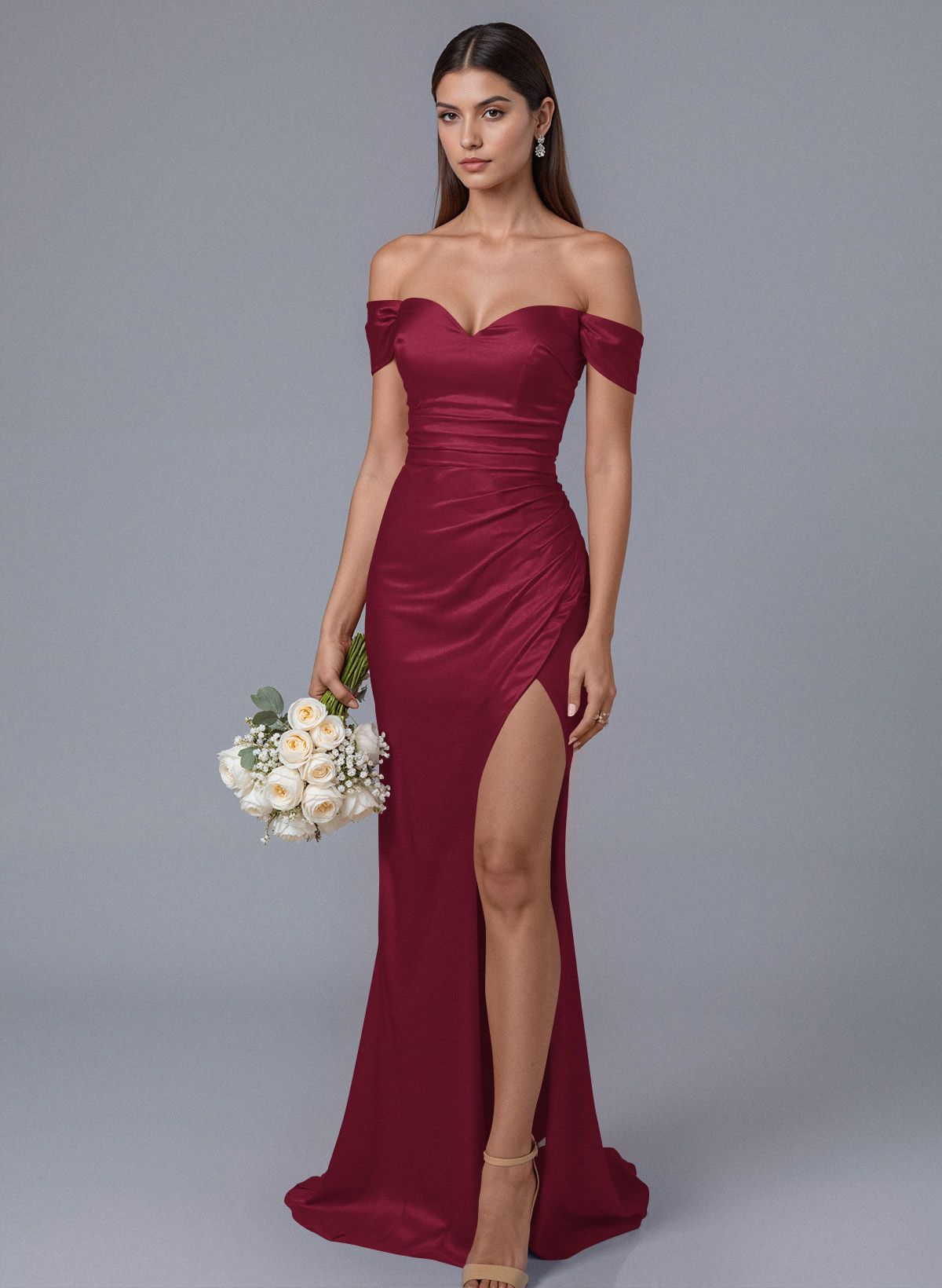 Trumpet/Mermaid Off-The-Shoulder Silk Like Satin Bridesmaid Dresses With Split Front, product image 31