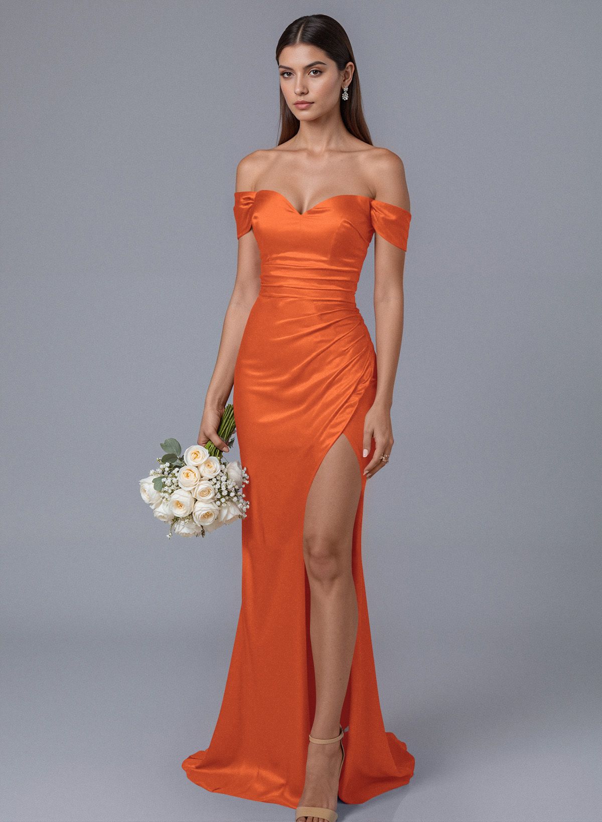 Trumpet/Mermaid Off-The-Shoulder Silk Like Satin Bridesmaid Dresses With Split Front, product image 115