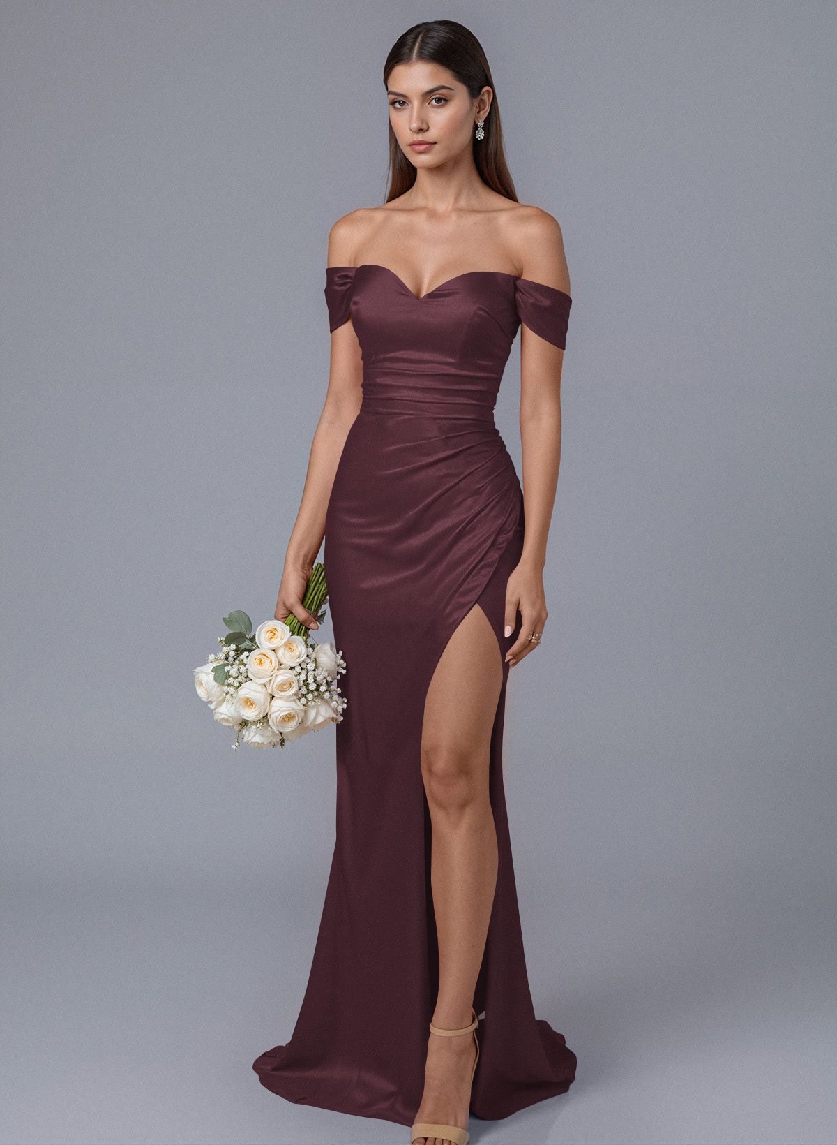 Trumpet/Mermaid Off-The-Shoulder Silk Like Satin Bridesmaid Dresses With Split Front, product image 28