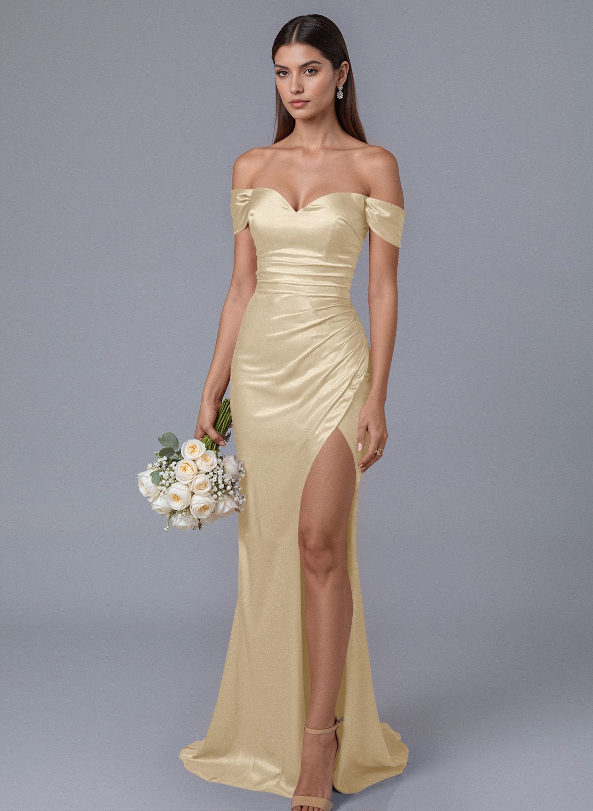 Trumpet/Mermaid Off-The-Shoulder Silk Like Satin Bridesmaid Dresses With Split Front, product image 103