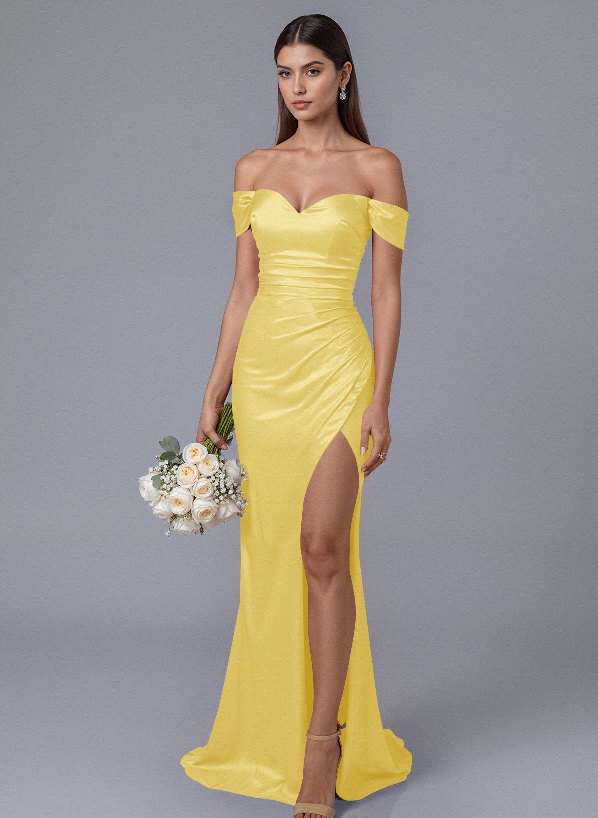 Trumpet/Mermaid Off-The-Shoulder Silk Like Satin Bridesmaid Dresses With Split Front, product image 109
