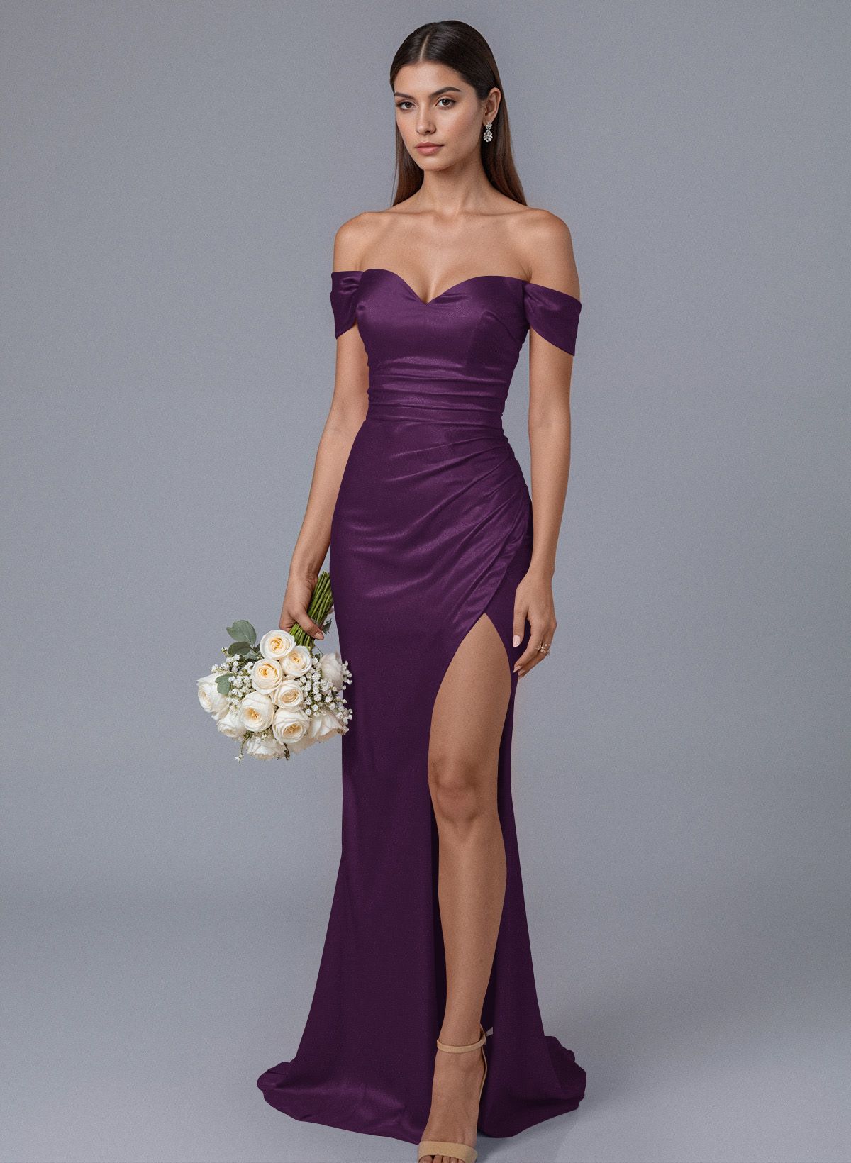 Trumpet/Mermaid Off-The-Shoulder Silk Like Satin Bridesmaid Dresses With Split Front, product image 73