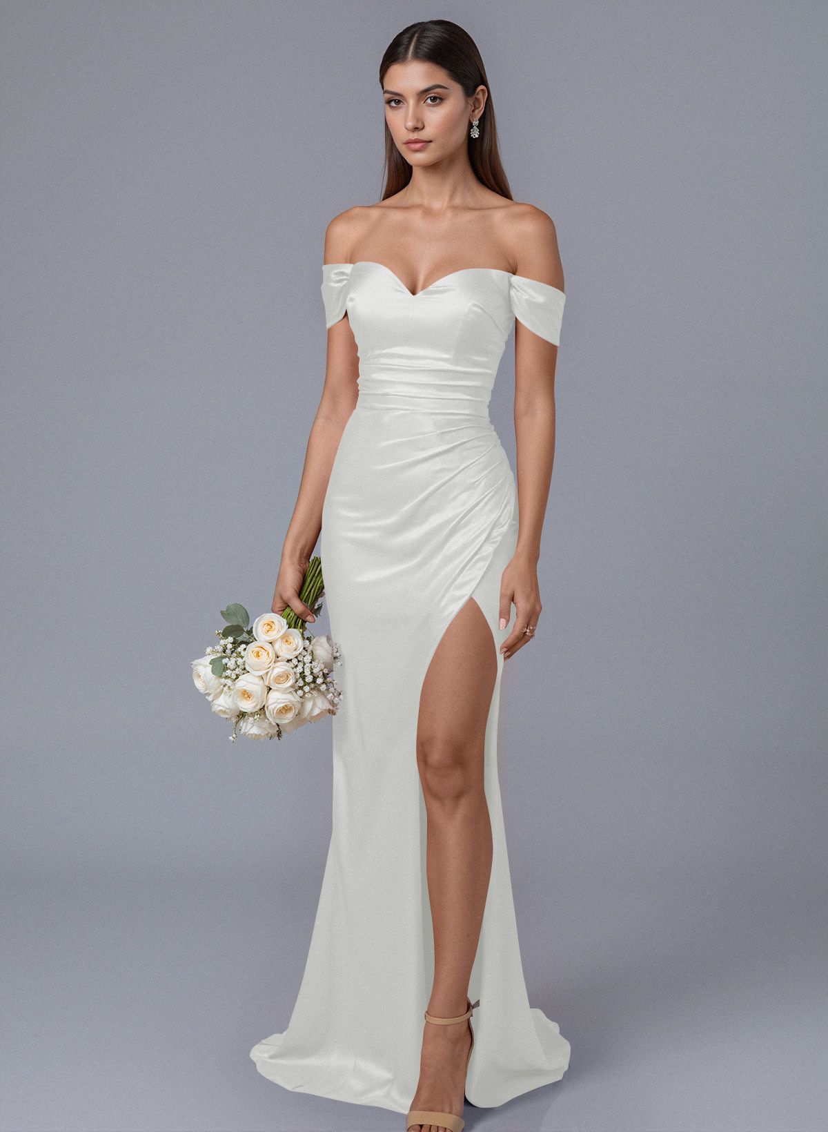 Trumpet/Mermaid Off-The-Shoulder Silk Like Satin Bridesmaid Dresses With Split Front, product image 121