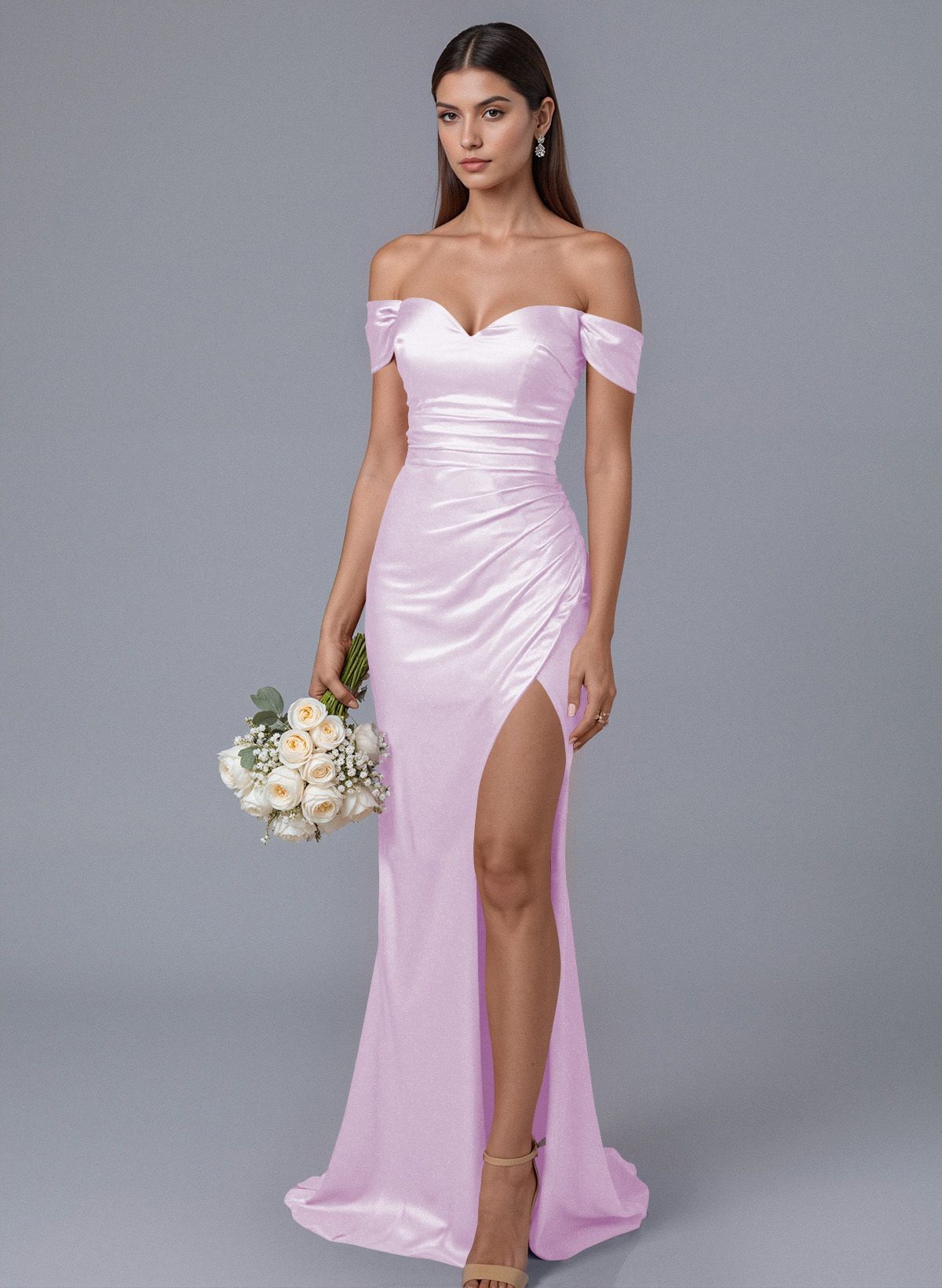 Trumpet/Mermaid Off-The-Shoulder Silk Like Satin Bridesmaid Dresses With Split Front, product image 64
