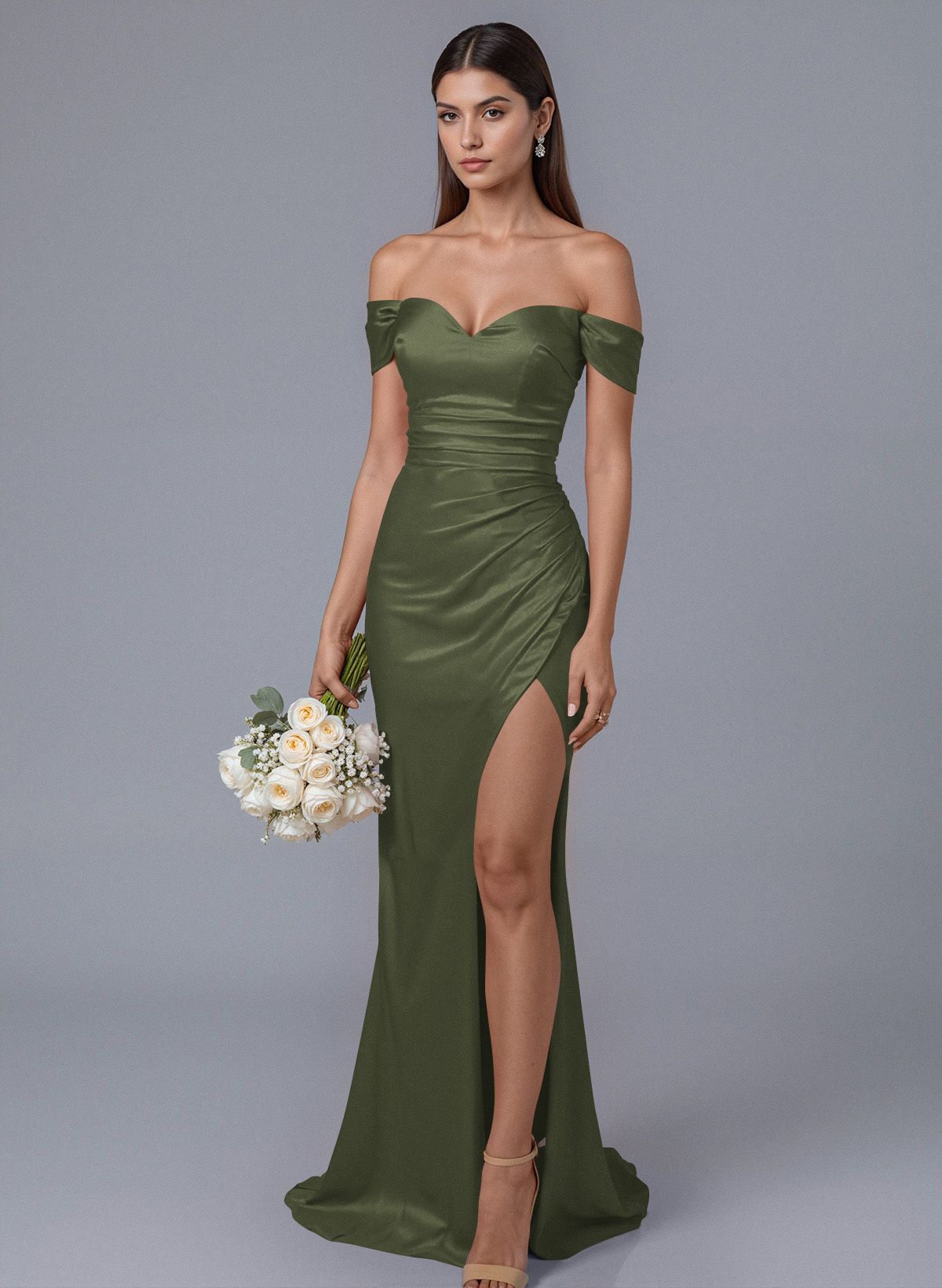 Trumpet/Mermaid Off-The-Shoulder Silk Like Satin Bridesmaid Dresses With Split Front, product image 142