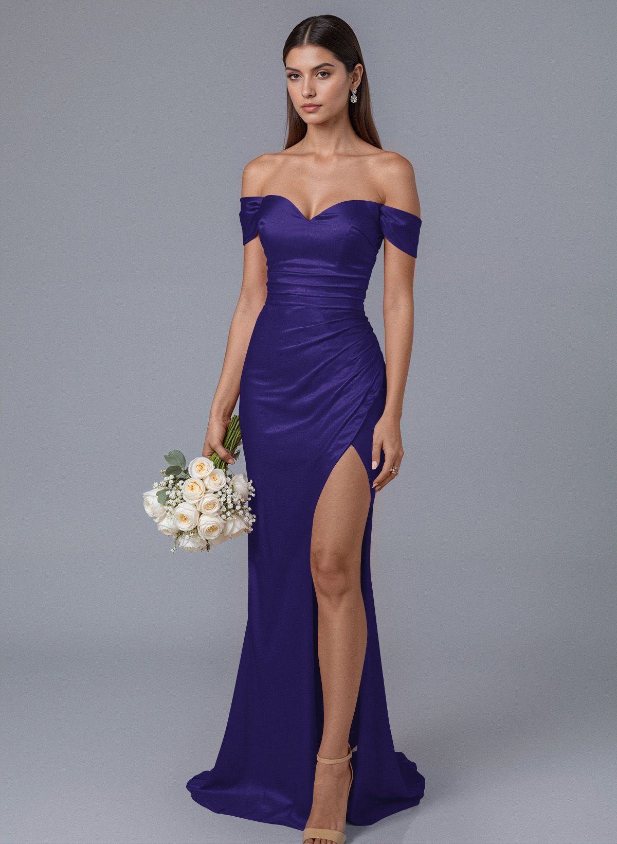 Trumpet/Mermaid Off-The-Shoulder Silk Like Satin Bridesmaid Dresses With Split Front, product image 85