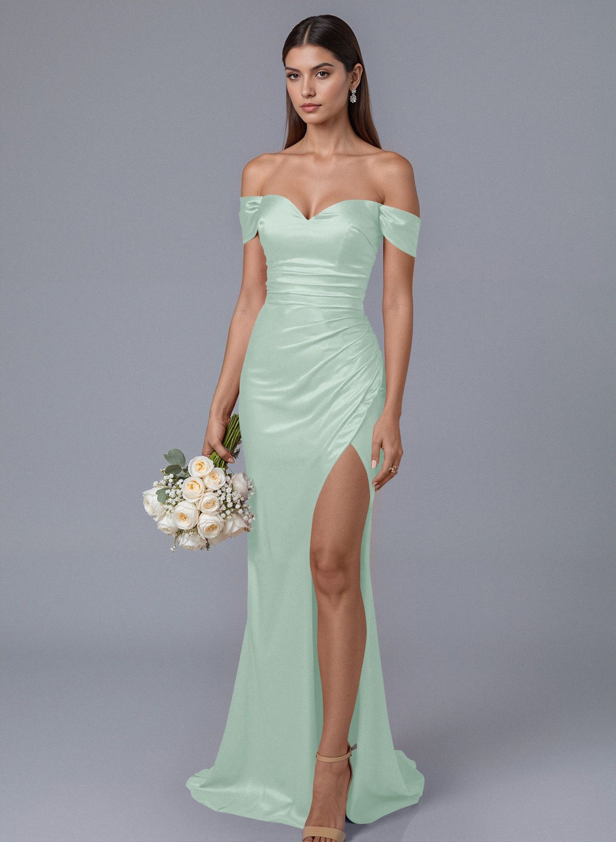 Trumpet/Mermaid Off-The-Shoulder Silk Like Satin Bridesmaid Dresses With Split Front, product image 100