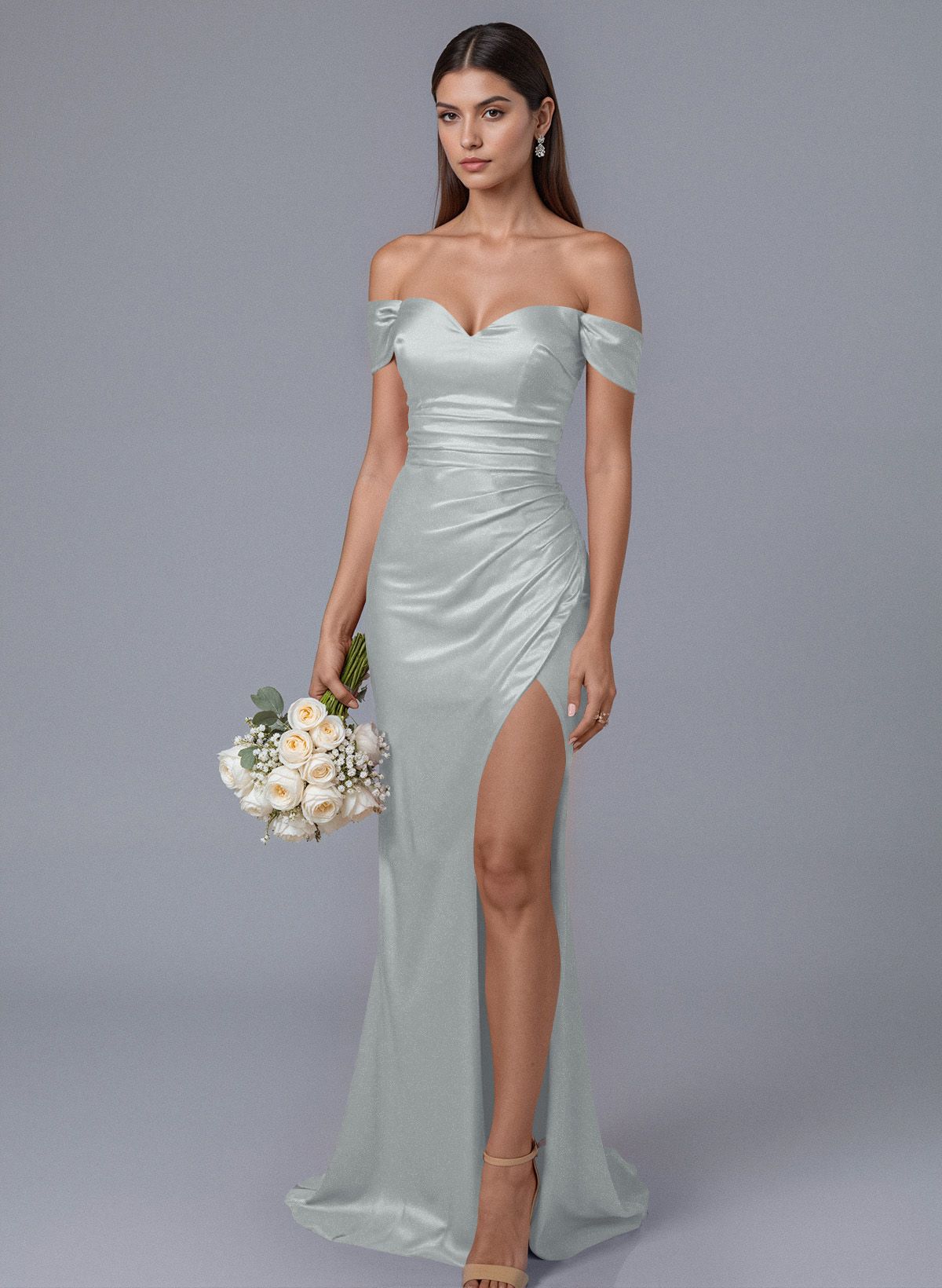 Trumpet/Mermaid Off-The-Shoulder Silk Like Satin Bridesmaid Dresses With Split Front, product image 127