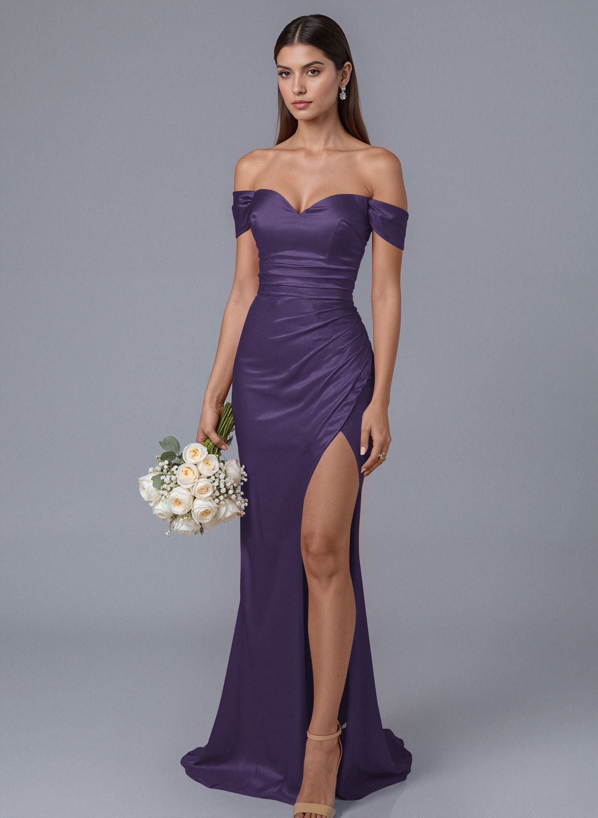 Trumpet/Mermaid Off-The-Shoulder Silk Like Satin Bridesmaid Dresses With Split Front, product image 70