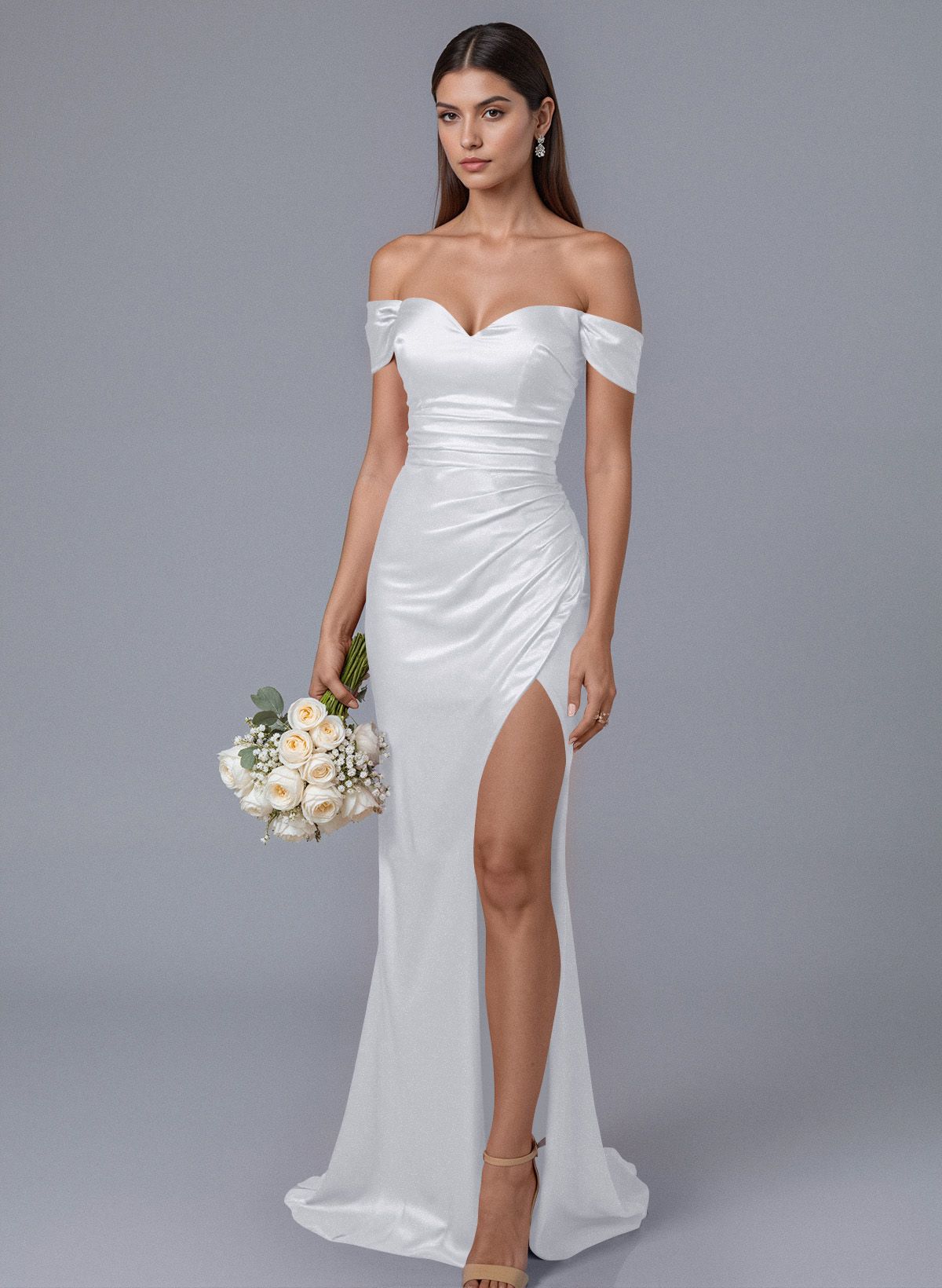 Trumpet/Mermaid Off-The-Shoulder Silk Like Satin Bridesmaid Dresses With Split Front, product image 124