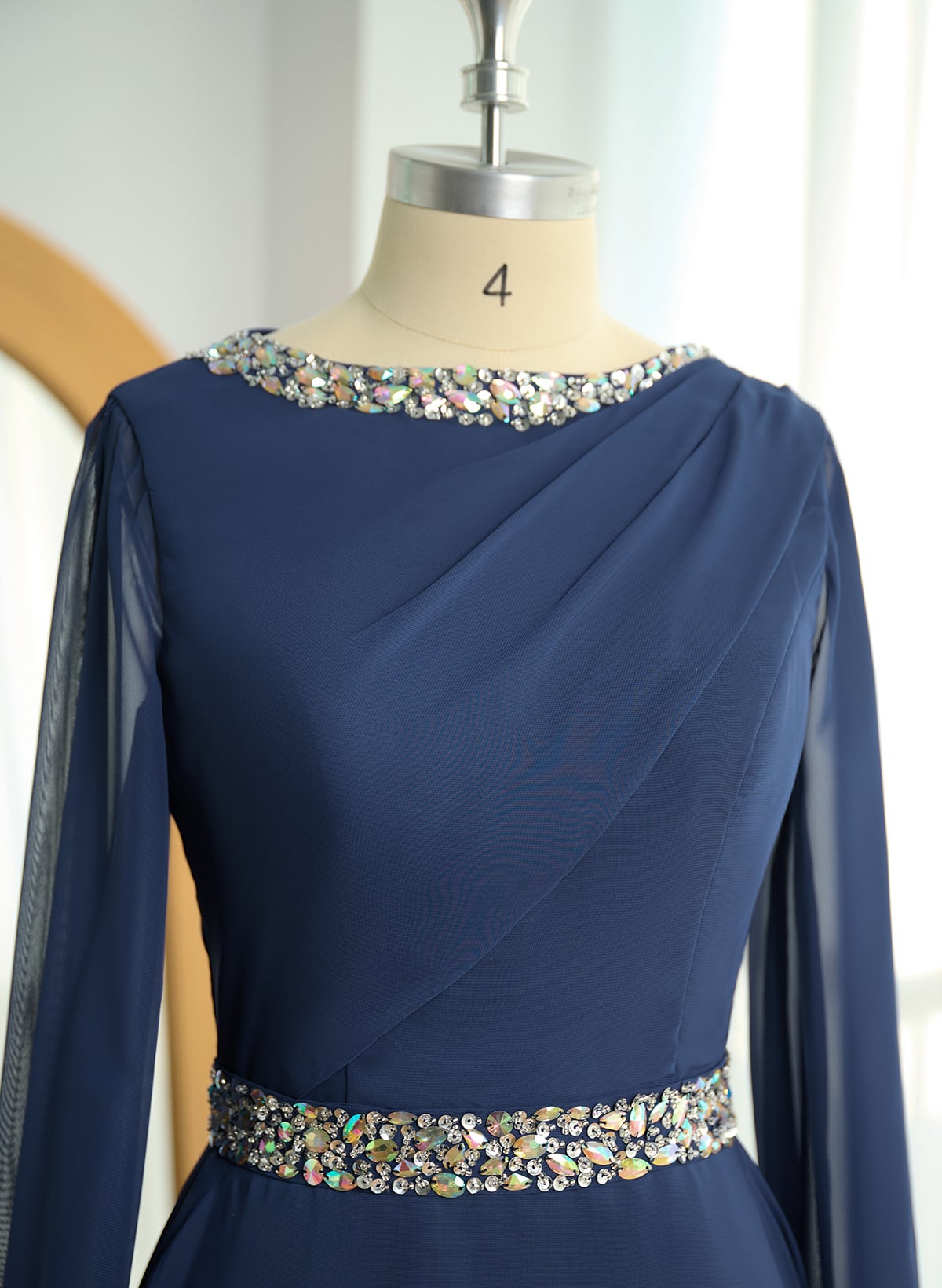 A-Line Scoop Neck Long Sleeves High Waist Chiffon Tea-Length Mother Of The Bride Dresses