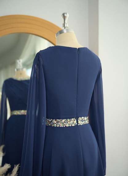 A-Line Scoop Neck Long Sleeves High Waist Chiffon Tea-Length Mother Of The Bride Dresses