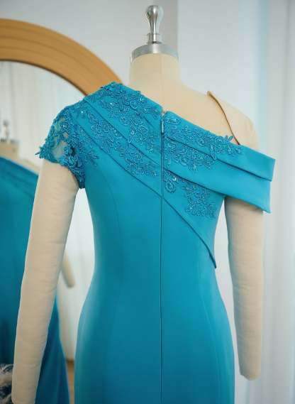 Sheath Asymmetrical Neck Short Sleeves Sweep Train Elastic Satin Mother Of The Bride Dresses