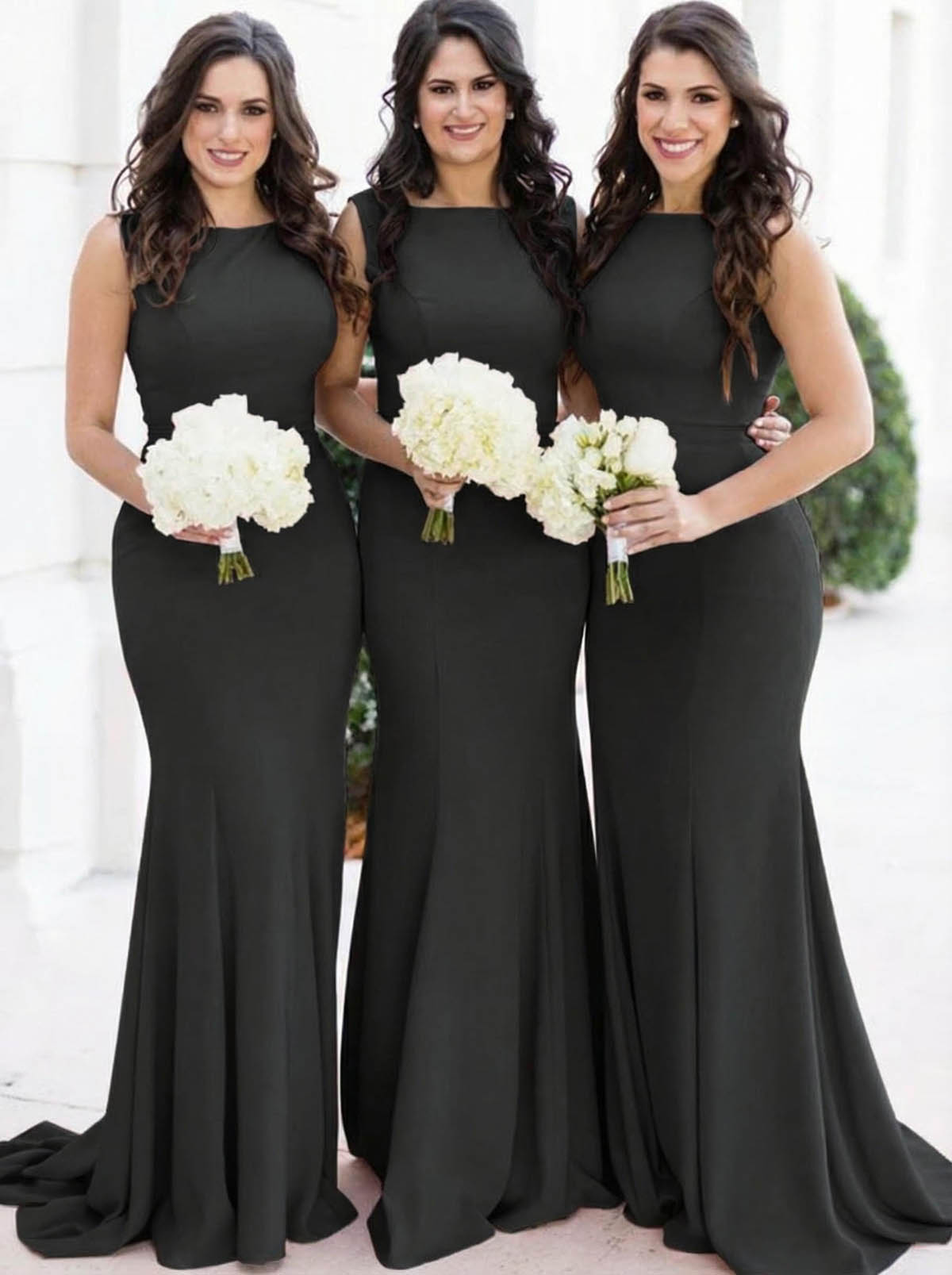 Sheath/Column Square Neckline Sleeveless Elegant Satin Bridesmaid Dresses, product image 37