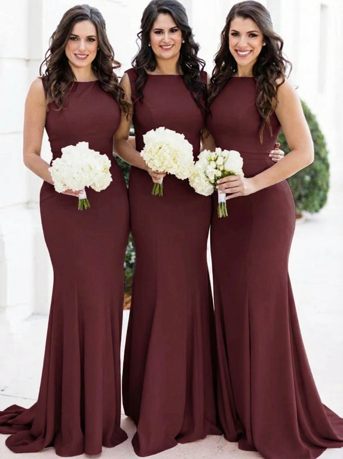 Sheath/Column Square Neckline Sleeveless Elegant Satin Bridesmaid Dresses, product image 10