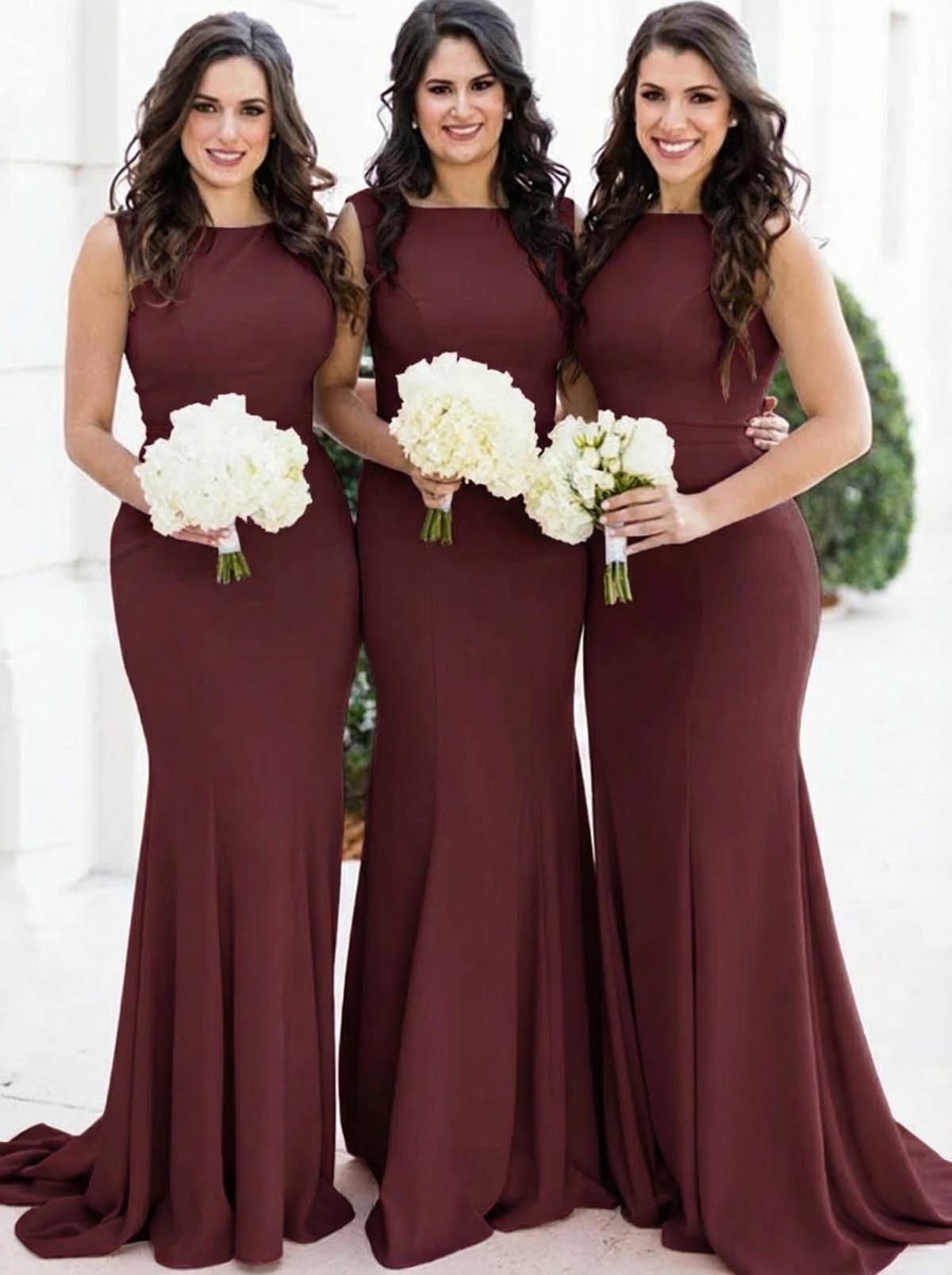 Sheath/Column Square Neckline Sleeveless Elegant Satin Bridesmaid Dresses, product image 10