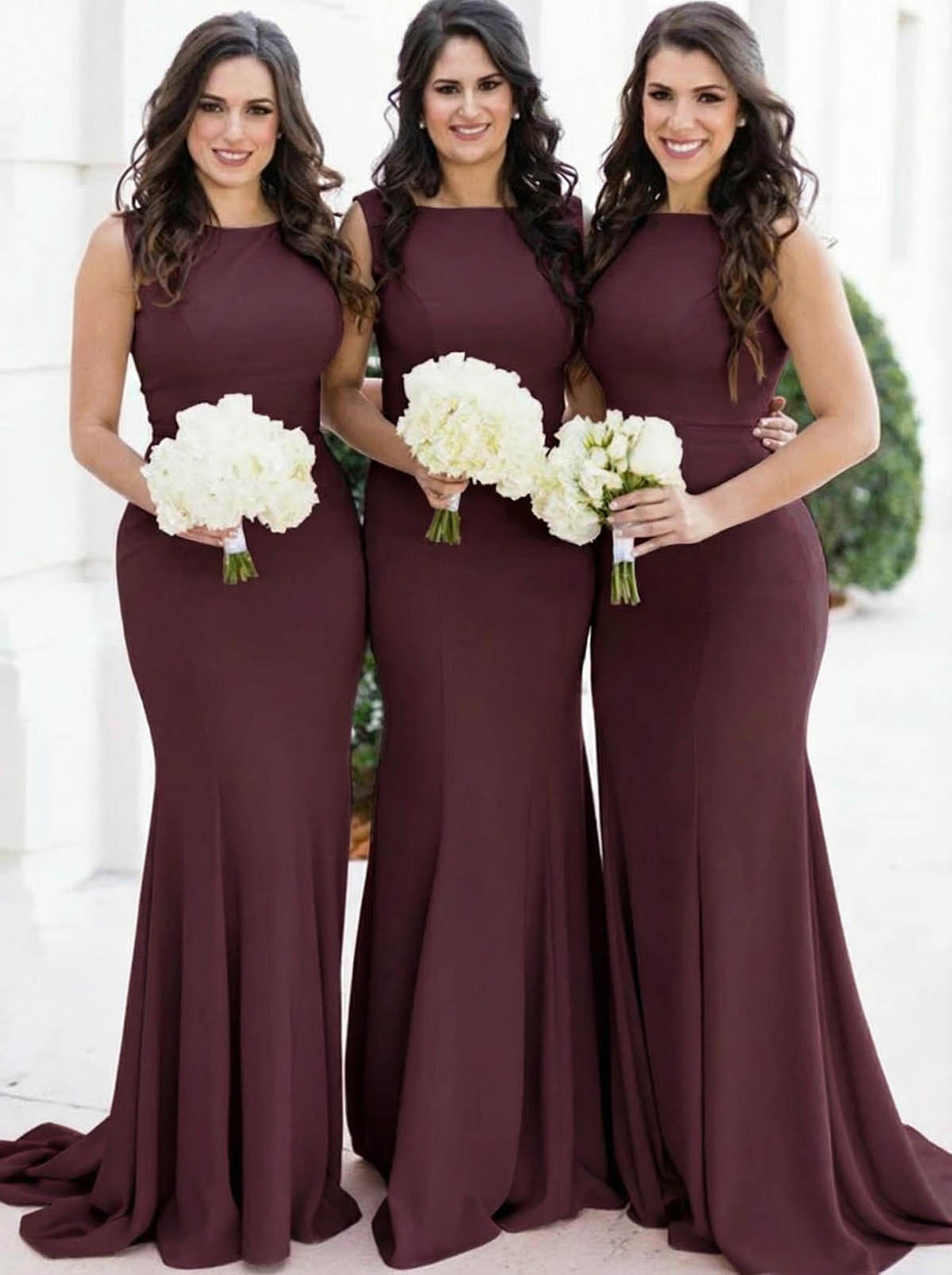 Sheath/Column Square Neckline Sleeveless Elegant Satin Bridesmaid Dresses, product image 9