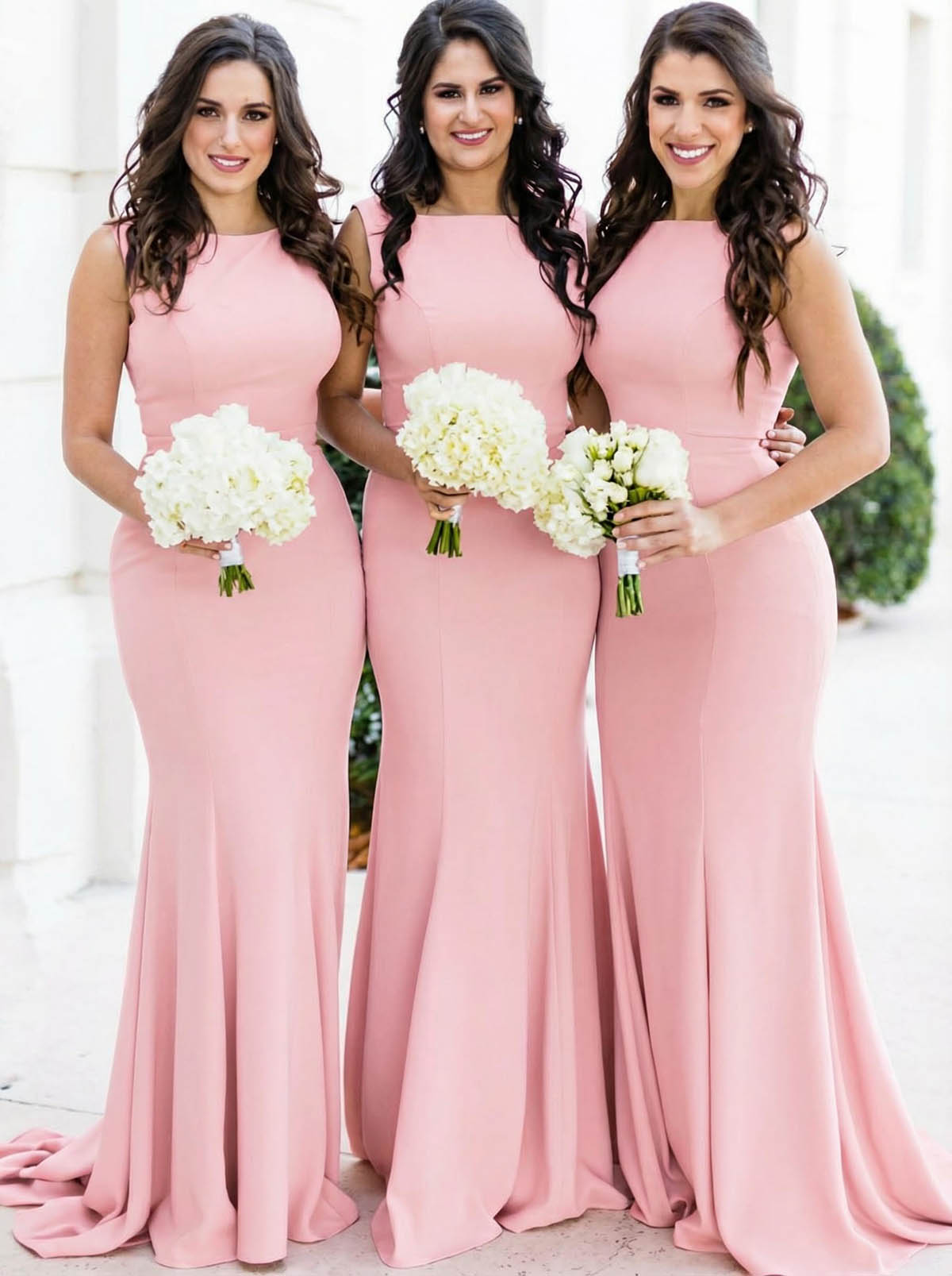 Sheath/Column Square Neckline Sleeveless Elegant Satin Bridesmaid Dresses, product image 17
