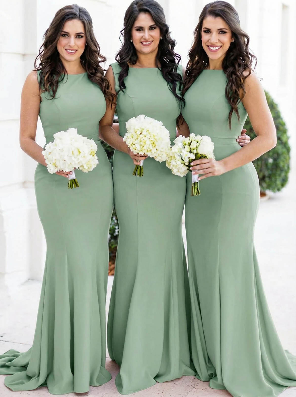 Sheath/Column Square Neckline Sleeveless Elegant Satin Bridesmaid Dresses, product image 25