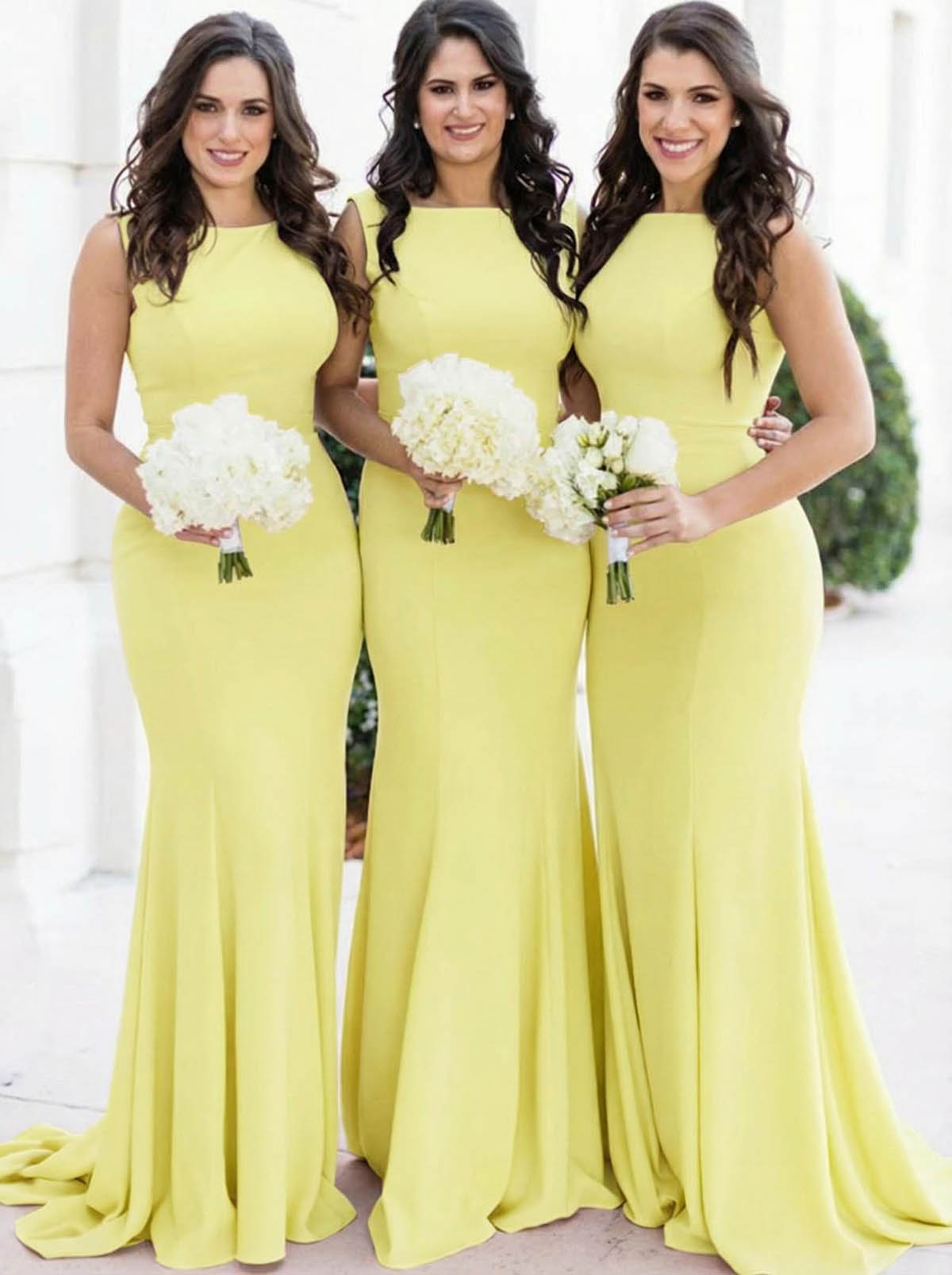 Sheath/Column Square Neckline Sleeveless Elegant Satin Bridesmaid Dresses, product image 31