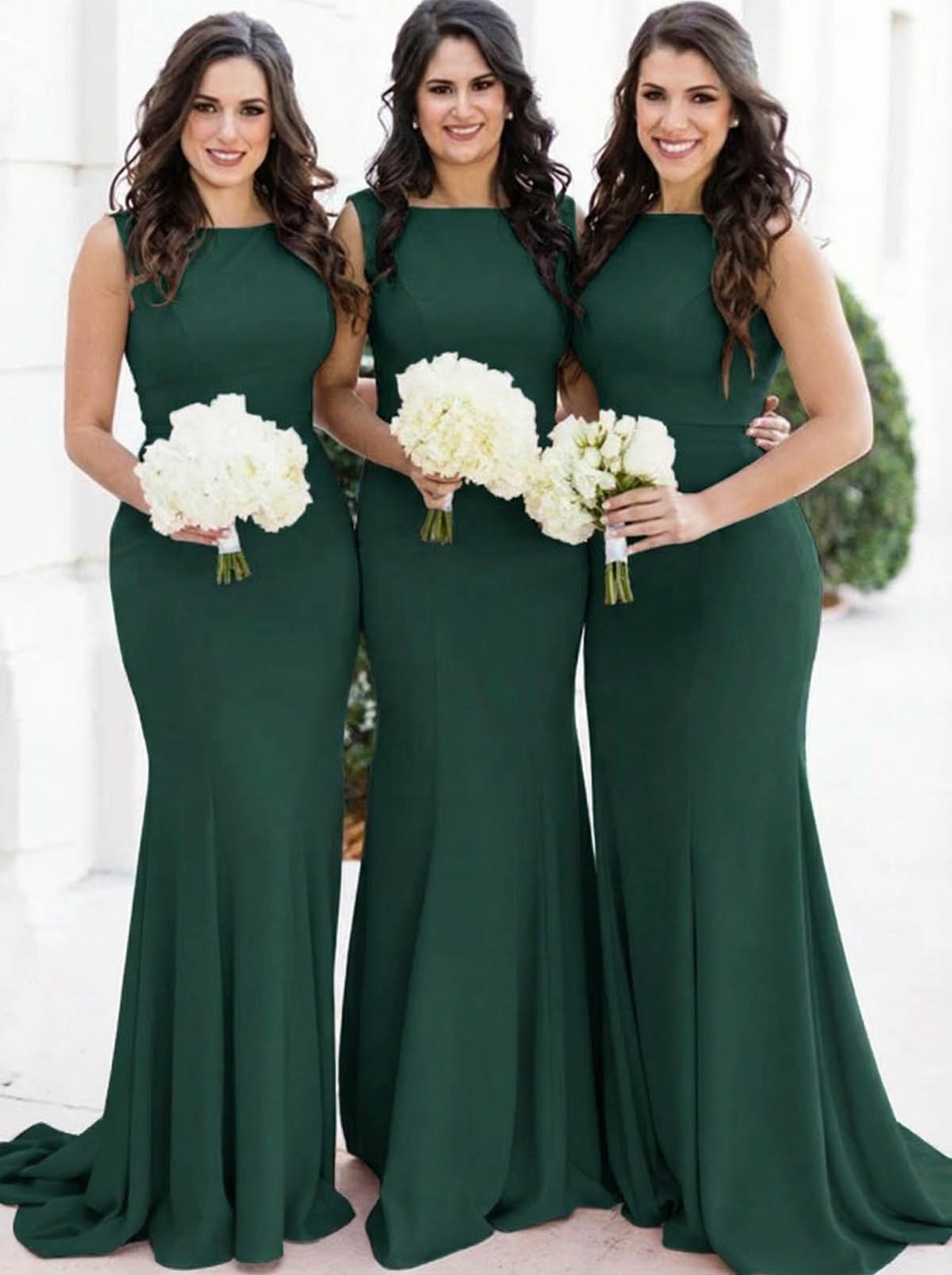 Sheath/Column Square Neckline Sleeveless Elegant Satin Bridesmaid Dresses, product image 22