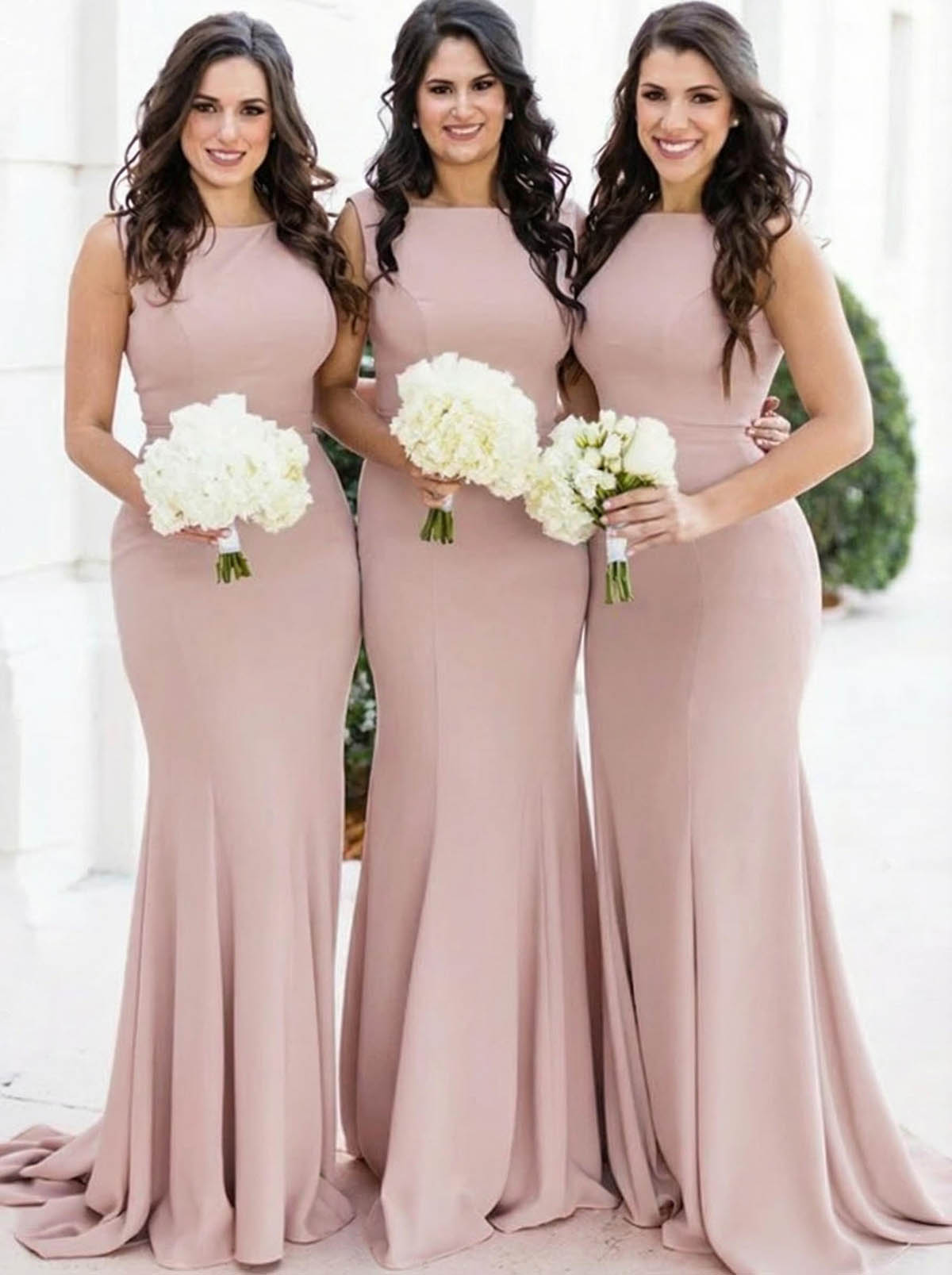 Sheath/Column Square Neckline Sleeveless Elegant Satin Bridesmaid Dresses, product image 13
