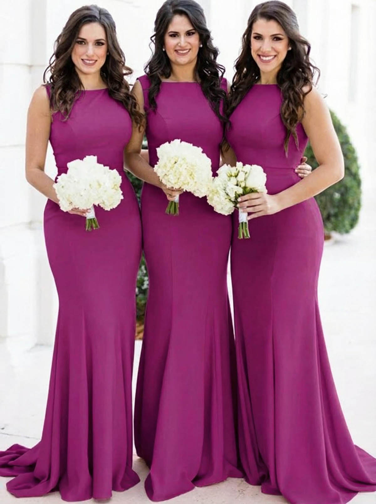 Sheath/Column Square Neckline Sleeveless Elegant Satin Bridesmaid Dresses, product image 20