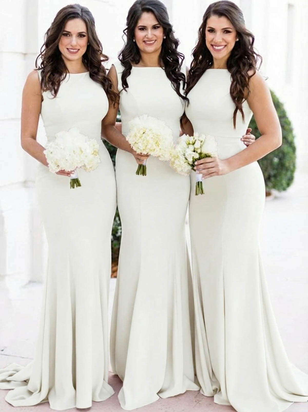 Sheath/Column Square Neckline Sleeveless Elegant Satin Bridesmaid Dresses, product image 34