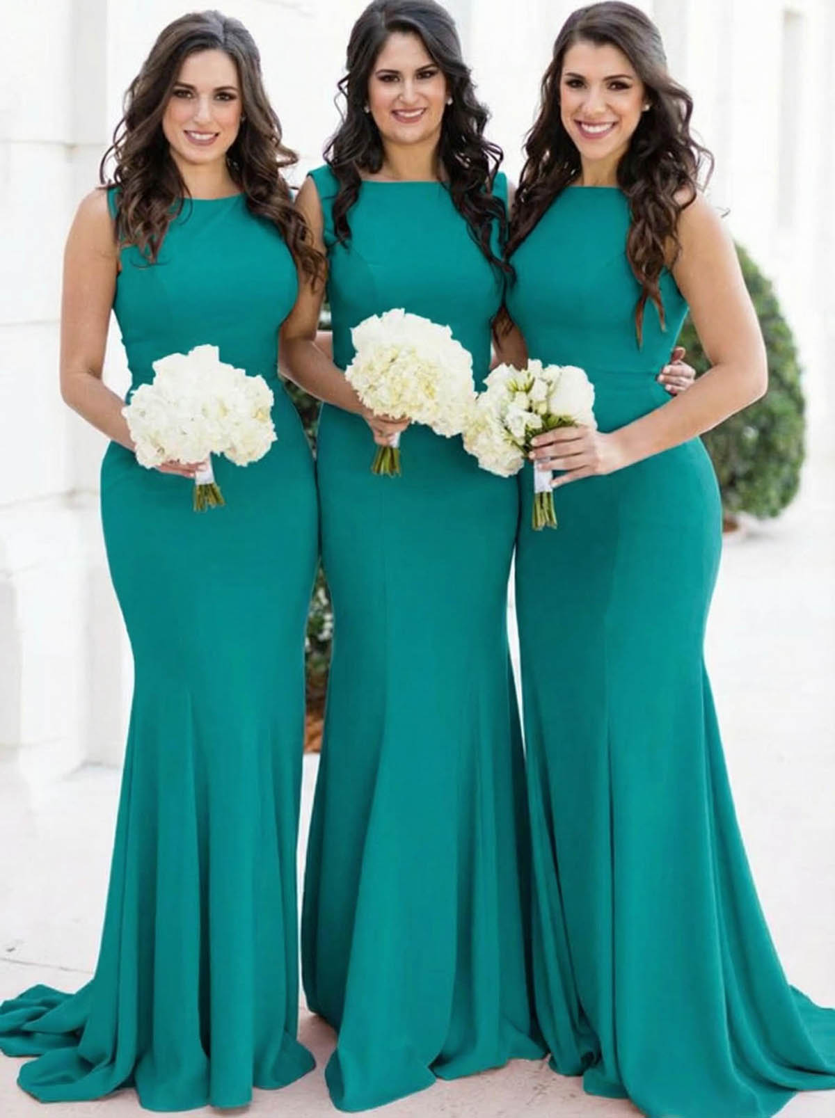 Sheath/Column Square Neckline Sleeveless Elegant Satin Bridesmaid Dresses, product image 24
