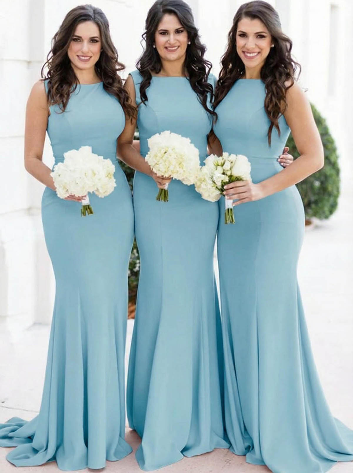 Sheath/Column Square Neckline Sleeveless Elegant Satin Bridesmaid Dresses, product image 7