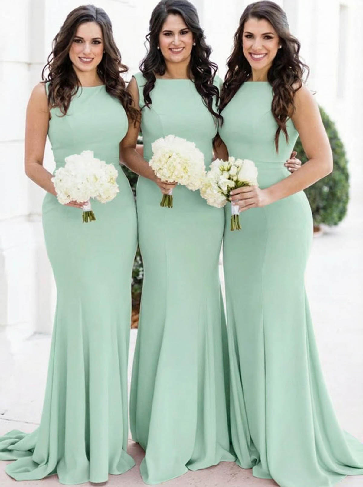 Sheath/Column Square Neckline Sleeveless Elegant Satin Bridesmaid Dresses, product image 27