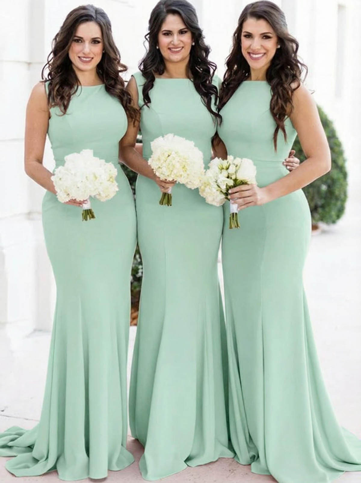 Sheath/Column Square Neckline Sleeveless Elegant Satin Bridesmaid Dresses, product image 27