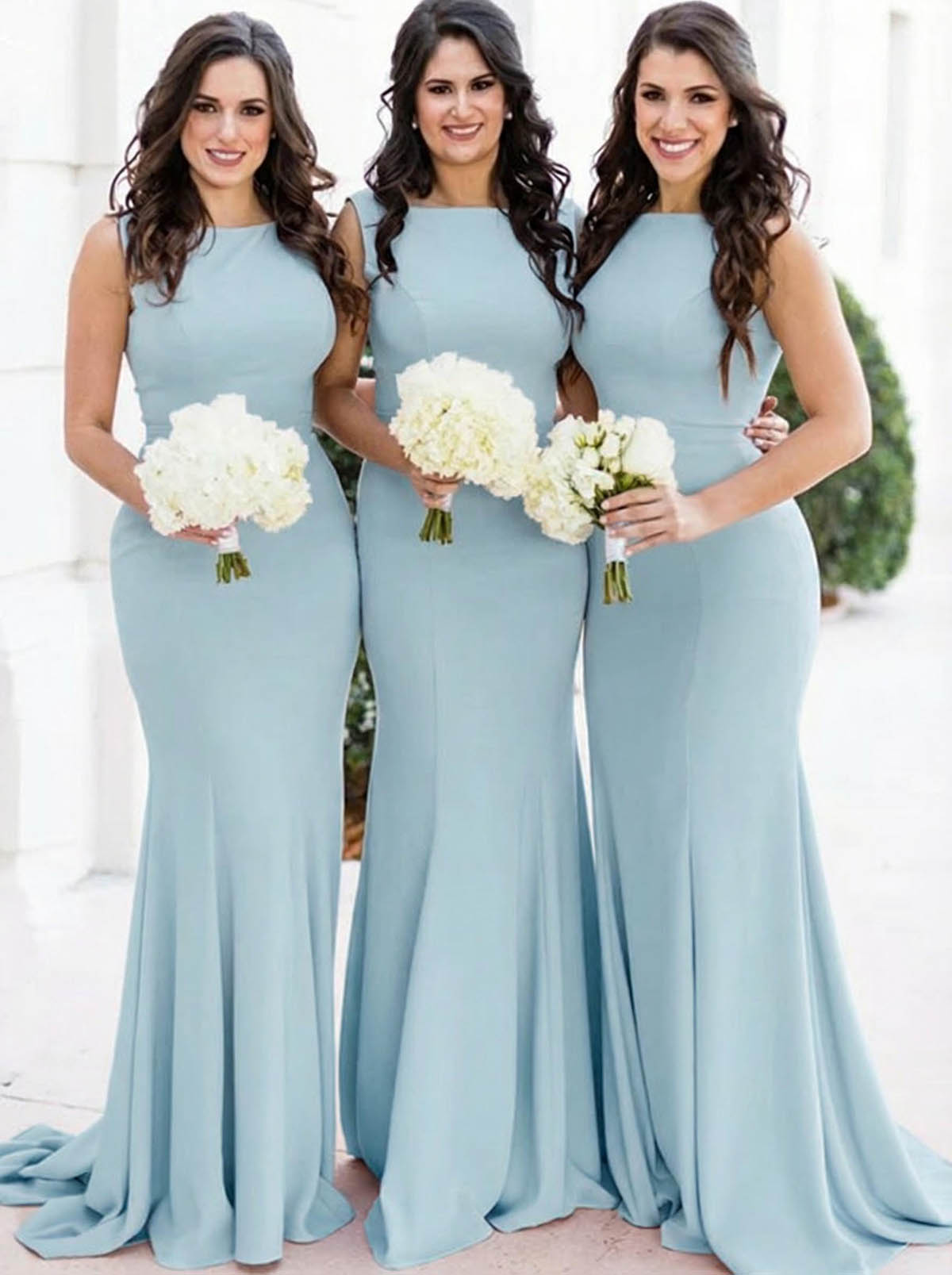 Sheath/Column Square Neckline Sleeveless Elegant Satin Bridesmaid Dresses, product image 8