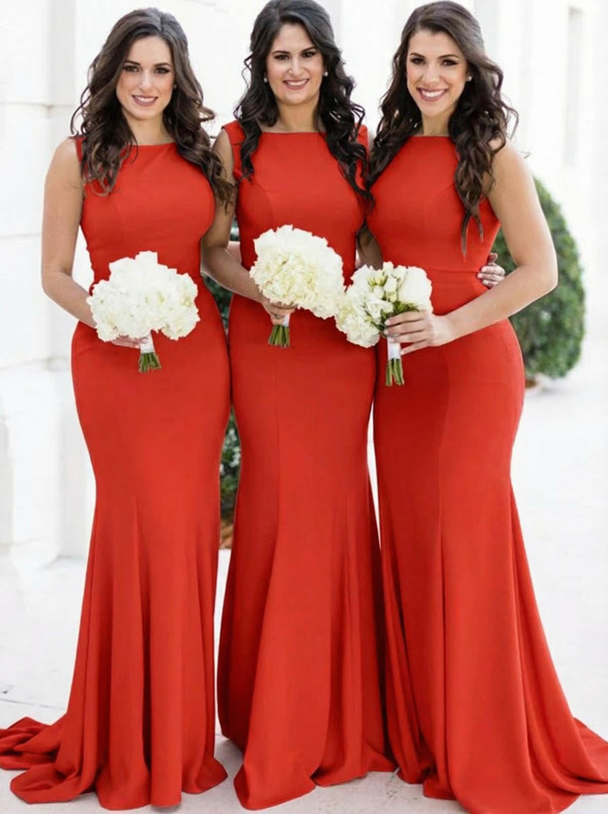 Sheath/Column Square Neckline Sleeveless Elegant Satin Bridesmaid Dresses, product image 33